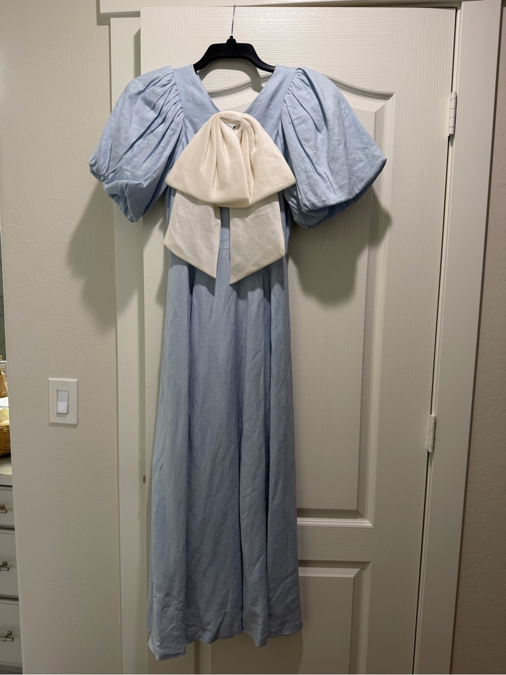 ANTONIO MELANI X JENNIFER SUMKO Light Blue Midi Skirt with White Bow Accent - Picture 3 of 7